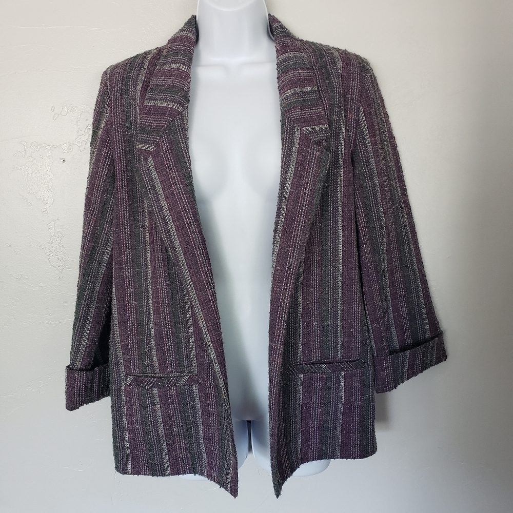 Pykettes Vtg Blazer Tweed Textured Purple Grey Stripes Women's 10 Large XL